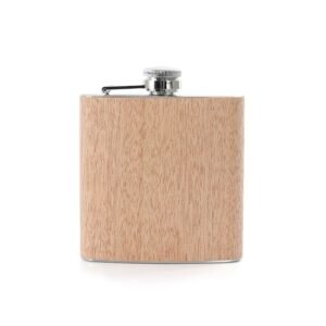 Porta Whisky 6oz com acabamento em madeira